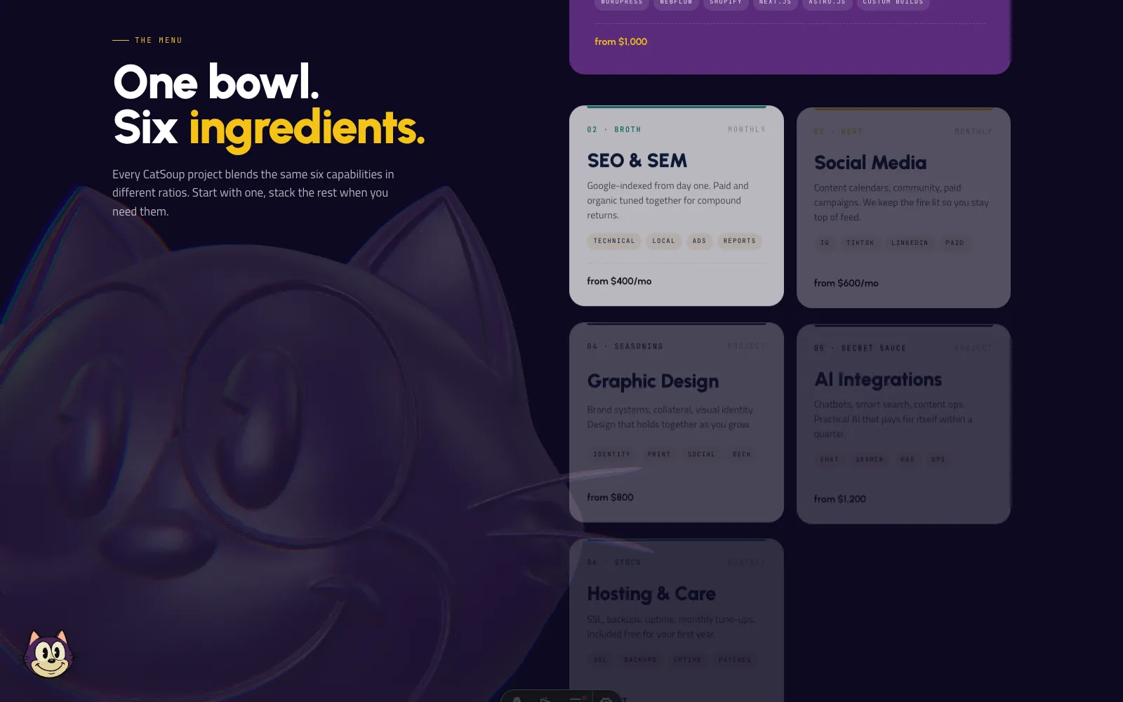 The 3D mascot pinned next to the services list
